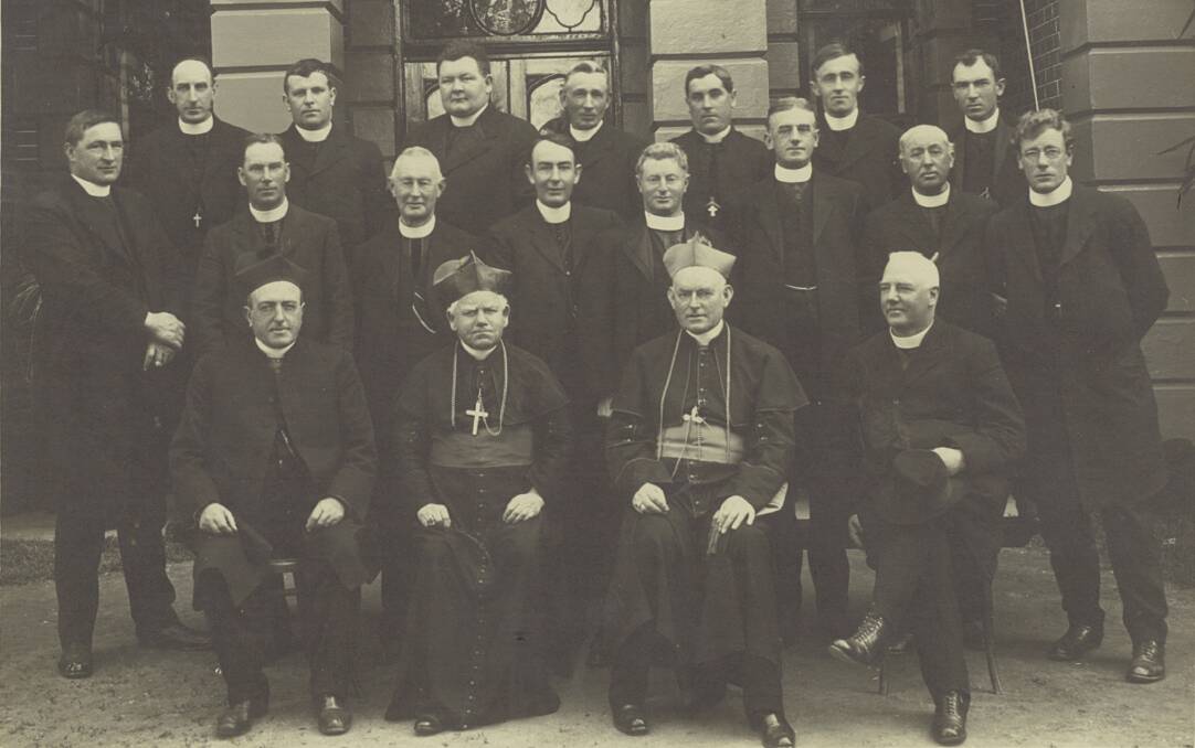 HISTORICAL GROUP: A gathering of prelates and priests in Albury on August 18, 1918. The first bishop of Wagga Diocese, J.W Dwyer, is seated front right.