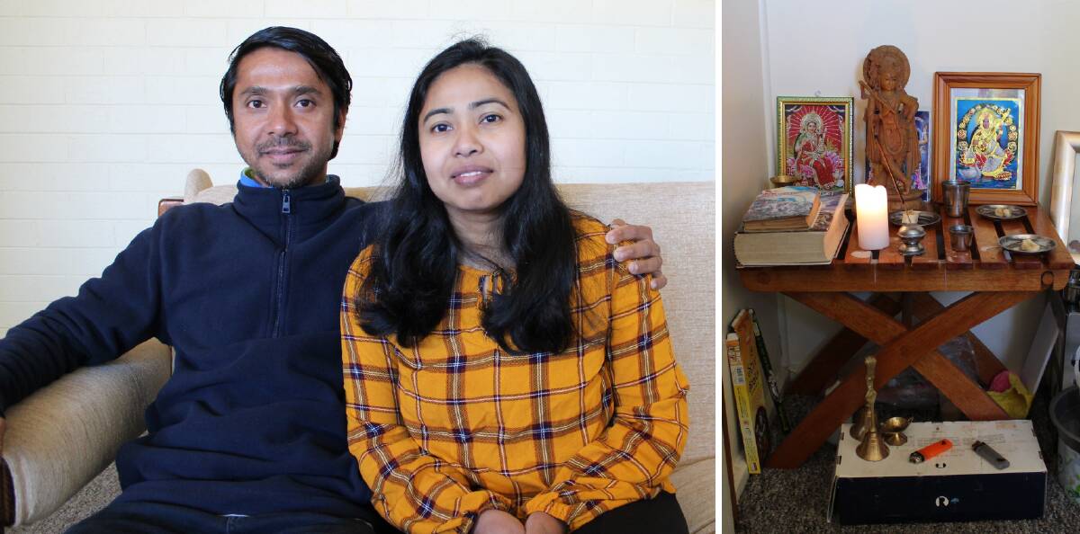 MAKESHIFT FAITH: Krisna Roy and Sadhana Adhikary continue to observe the festivals of their faith, even without a Hindu temple in Wagga.