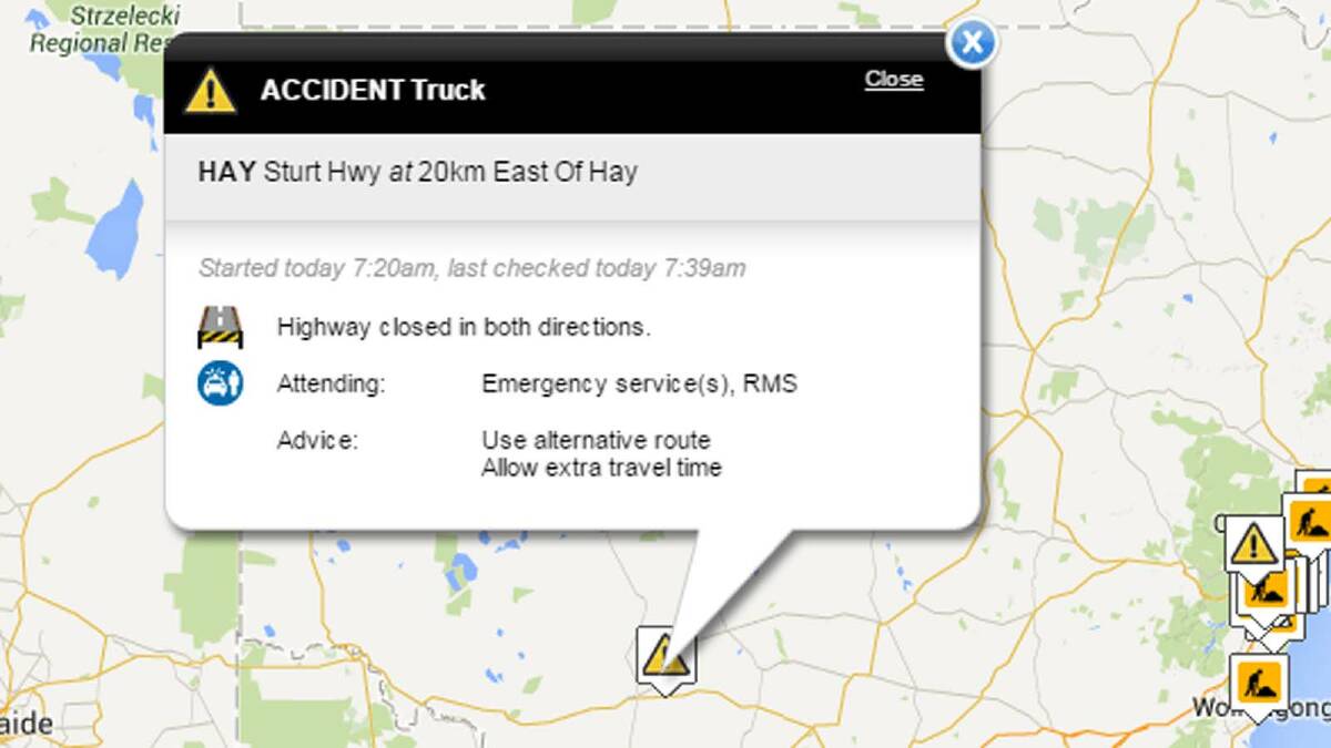 The NSW RMS has advised motorists to avoid the area. Picture: NSW Live Traffic