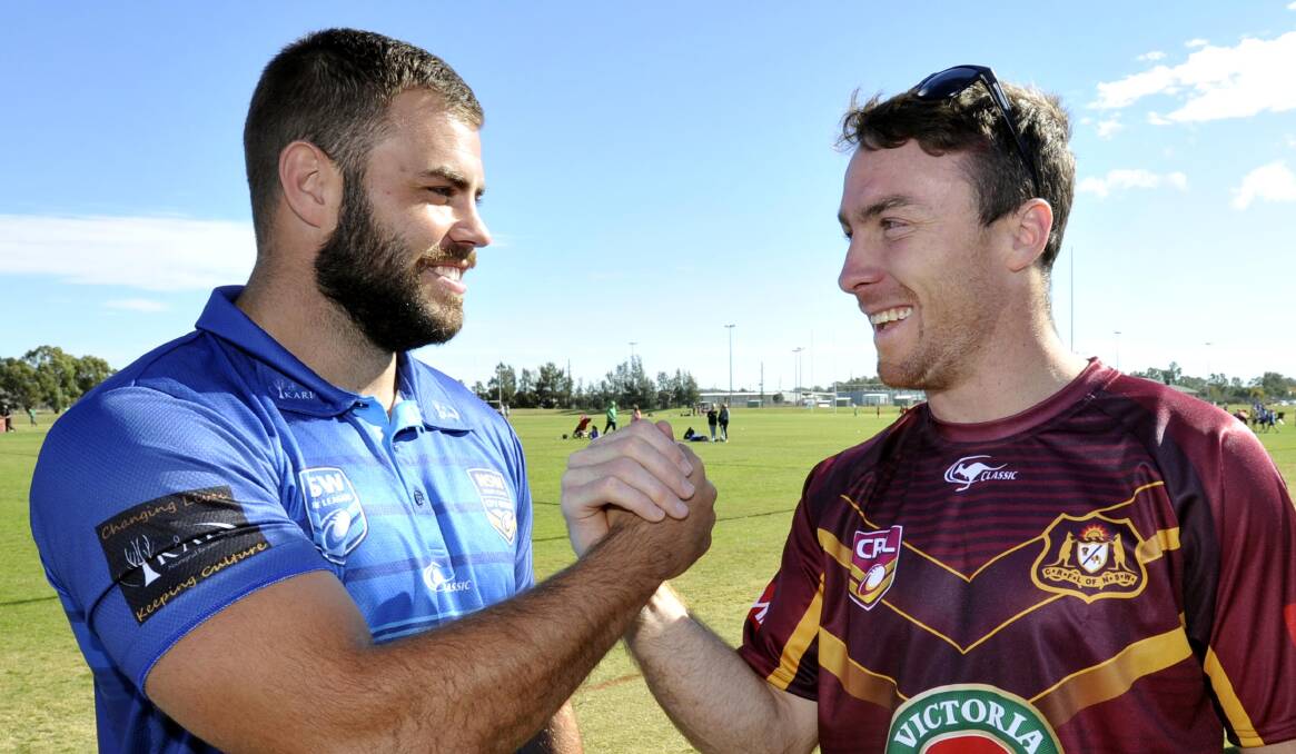 City and Country captains Wade Graham and James Maloney face off ahead of the origin match. Picture: Les Smith