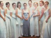 1998: Trinity Senior High School students Stacey O'Brien, Mel Cameron, Anna Hill, Stacey McGary, Kristy Bowditch, Rebecca Hetherington, Rachel Gleeson, Lauren Ryan and Melissa Jaques completed an elegant picture before their graduation ball at Joyes Hall.