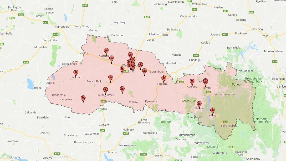 Polling places for the 2018 Wagga byelection. Picture: Screengrab from elections.nsw.gov.au 