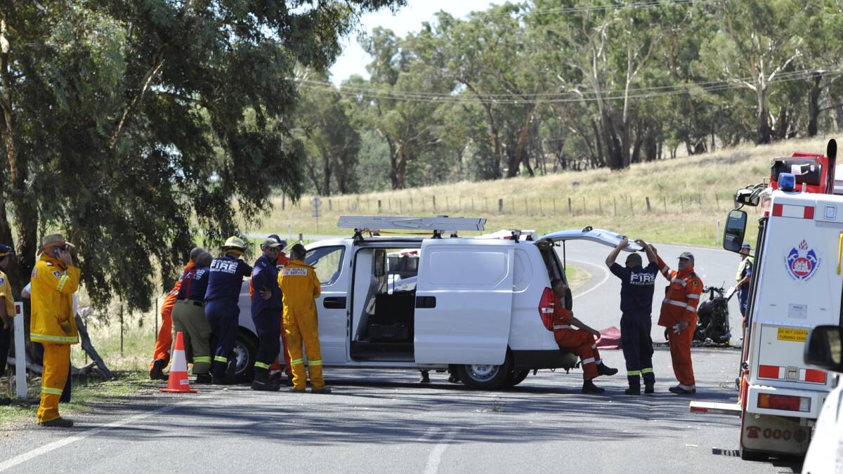 Scenes from the crash that killed two people on Muttama Road on January 25. Picture: Les Smith