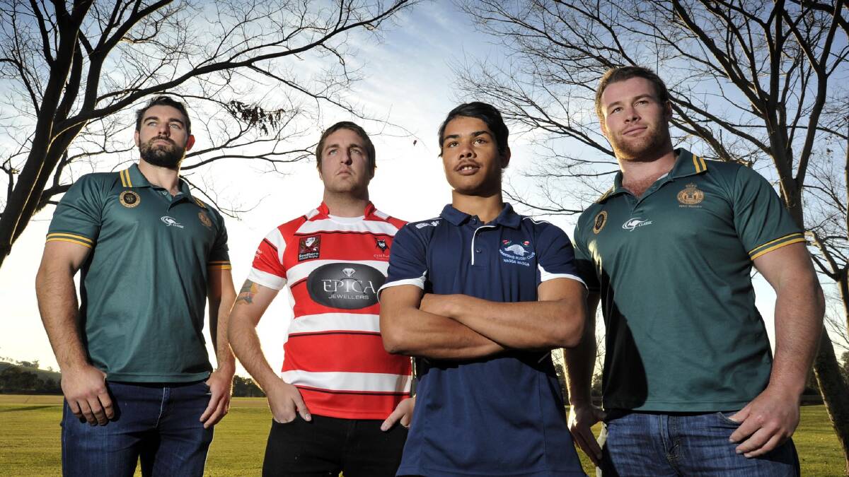 BATTLE READY: Ag College's Stu Garrett (left) and Tom Dunstan (right), CSU's Corey Hinton and Waratahs' Steve Tracey will fight for the two premier division spots on Saturday.