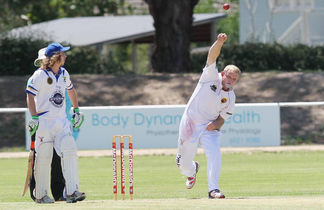 RED HOT: Lake Albert Kurt Robertson fires down another delivery on his way to taking five wickets against Kooringal Colts on Saturday. Picture: Kieren L Tilly