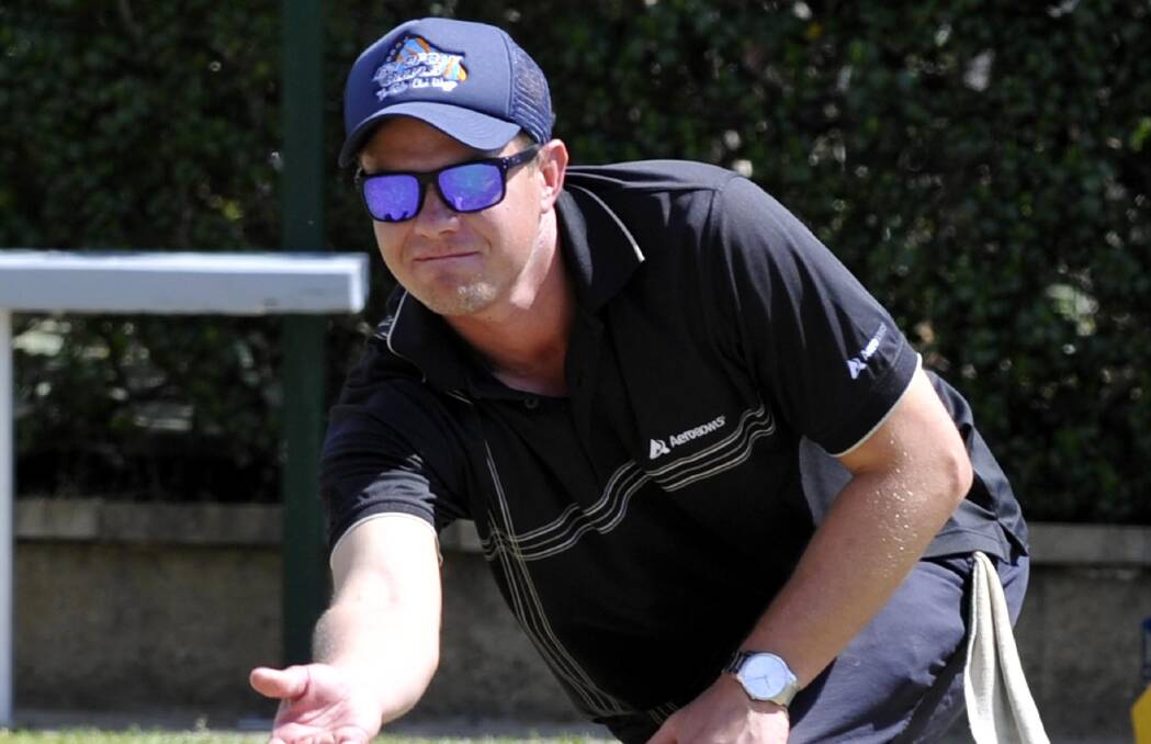 LEADING THE WAY: Rules Club bowler David Ferguson has a share of the lead in the Classic Fours tournament at Wagga RSL which concludes on Monday. Picture: Les Smith