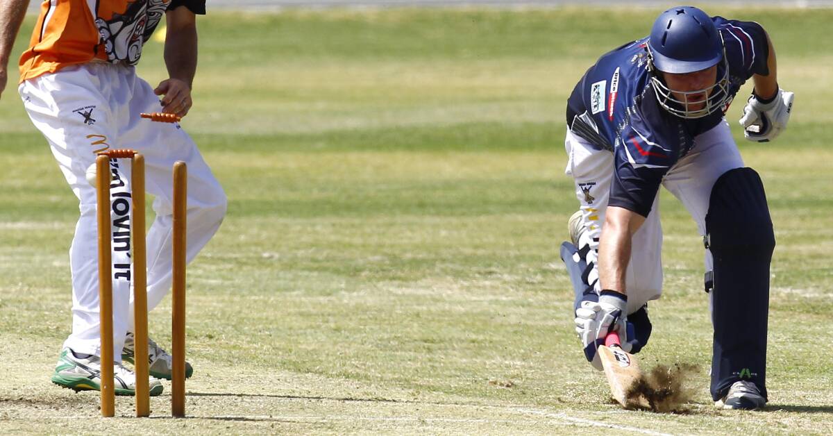 SAFE: Kyle Buckley just scrapes into the crease during his innings of 55 runs off 53 balls for St Michaels against Wagga RSL on Saturday. Picture: Les Smith