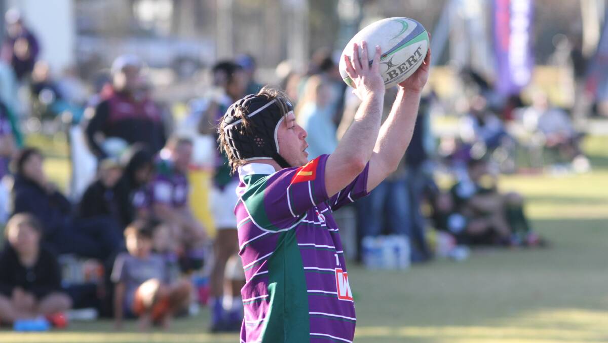 Tim Rolls ready for a line-out throw at Leeton No.1 Oval earlier this season.