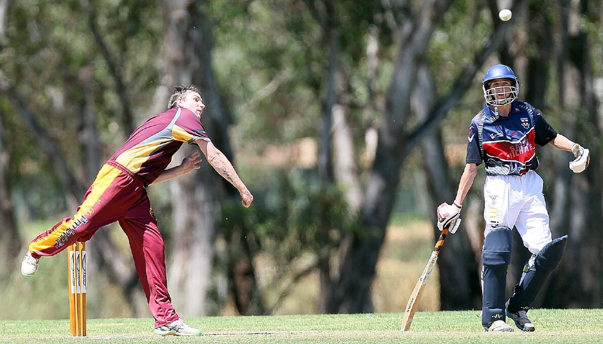 Lake Albert captain Rob Nicoll bowling against St Michaels in the fixture that has come under scrutiny over the use of 12 players.