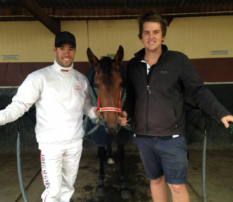 Greg Sugars and Liam Armstrong with Our Marscapony at Kilmore on Thursday.