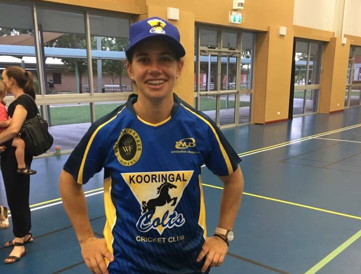 NEW PLAYER: Australian cricketer Nicole Bolton shows off her new Kooringal Colts gear after attending a junior session on Thursday night. Picture: Contributed