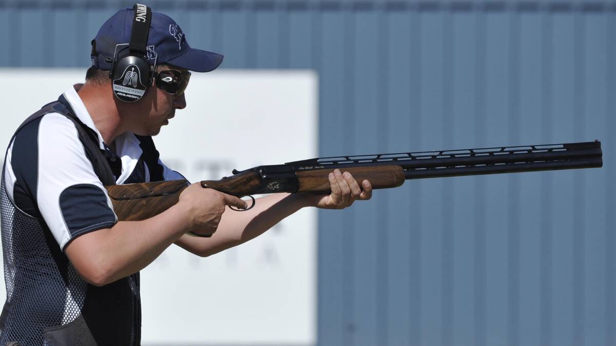 ON TARGET: Morwell's Andrew Brady lines up his next target in the handicap event at the state trap titles at the national shooting grounds. Picture: Les Smith
