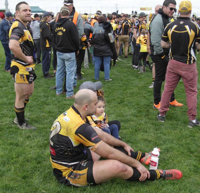 ANOTHER SORRY CHAPTER: Brothers Blake and Brock Dunn are forlorn figures as Gundagai try to come to terms with another grand final loss on Sunday. Picture: Les Smith