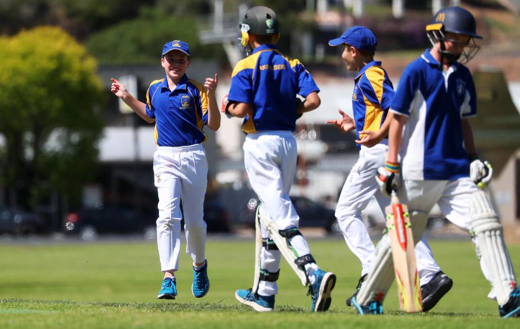 HAPPY DAYS: Lake Albert Public students celebrate a wicket during their win over Eden Public in the Brian Taber Shield at Mark Taylor Oval on Monday. Picture: Emma Hillier