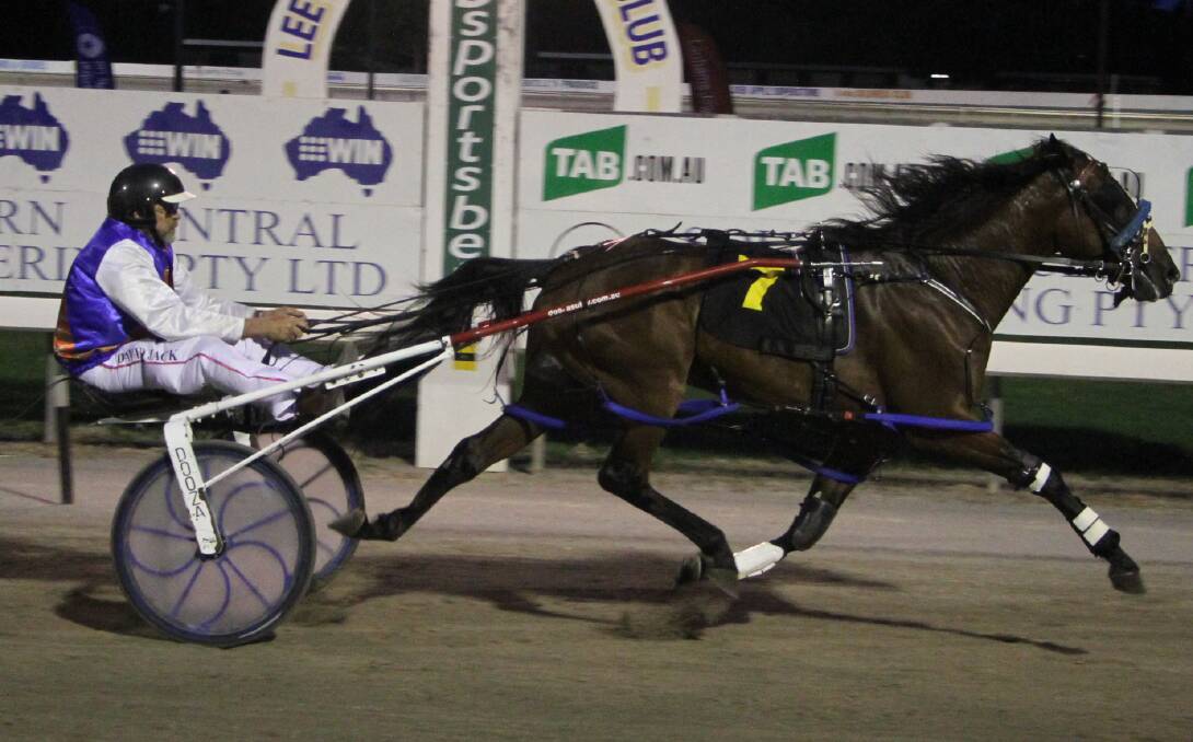 FAST START: Euroa trainer-driver David Jack guides Call Me Hector to victory in the second of the MIA Breeders Plate heats. Picture: Ron Arel