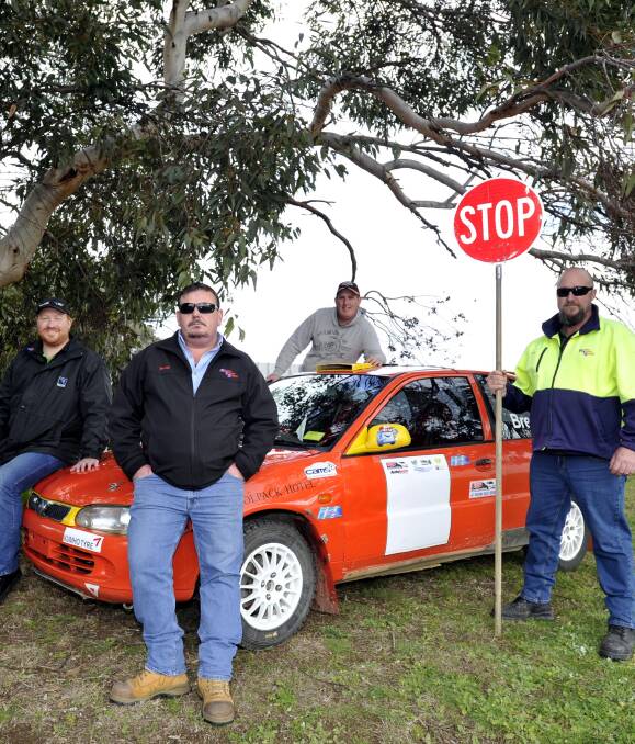 RALLY REVIVAL: Michael Meyer, Shane Egan, Nathan Breese and Jamie Camin get ready for the return of Rallysprint at the Mundarlo Road circuit in Wagga next month. Picture: Les Smith