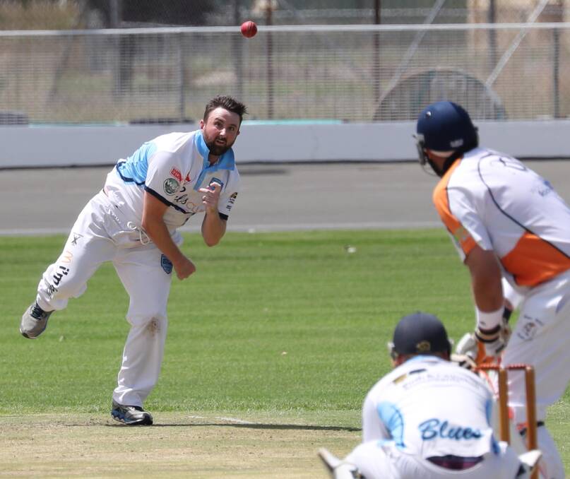 IN FORM: Joel Robinson, bowling against Wagga RSL last week, took three wickets and resumes at five not out on Saturday. Picture: Les Smith