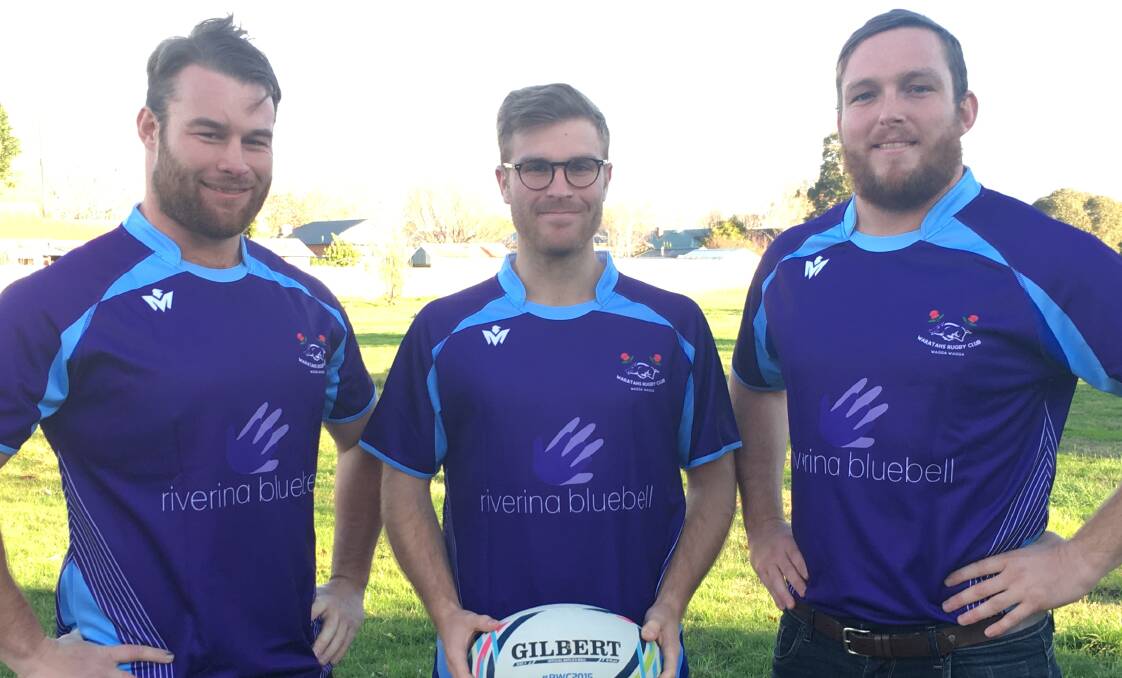 SPECIAL TOUCH: Tom Dunstan, Angus Le Lievre and Matt Meggision show off the Waratahs charity jumpers in support of Riverina Bluebell.