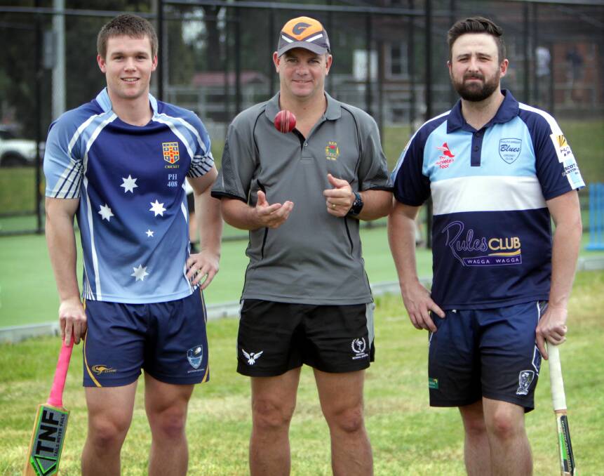 LATE START: Wagga Sloggers marquee player Jack Harper, coach Terry Willis and captain Joel Robinson are ready for the Regional Bash.