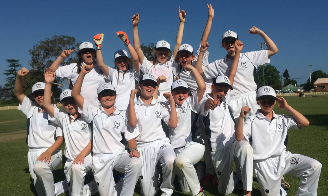 TEAM EFFORT: The Riverina girls cricket team celebrates after finishing third in the NSW PSSA carnival at Maitland. It was their best result yet. Picture: Contributed