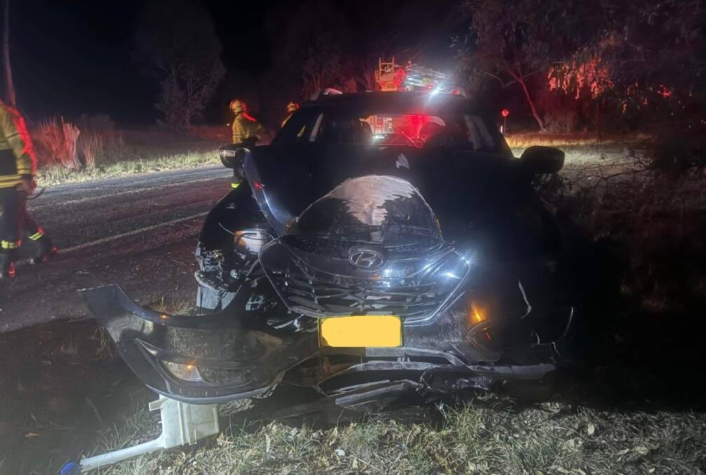 Man injured after car hits tree near Wagga. Picture supplied 