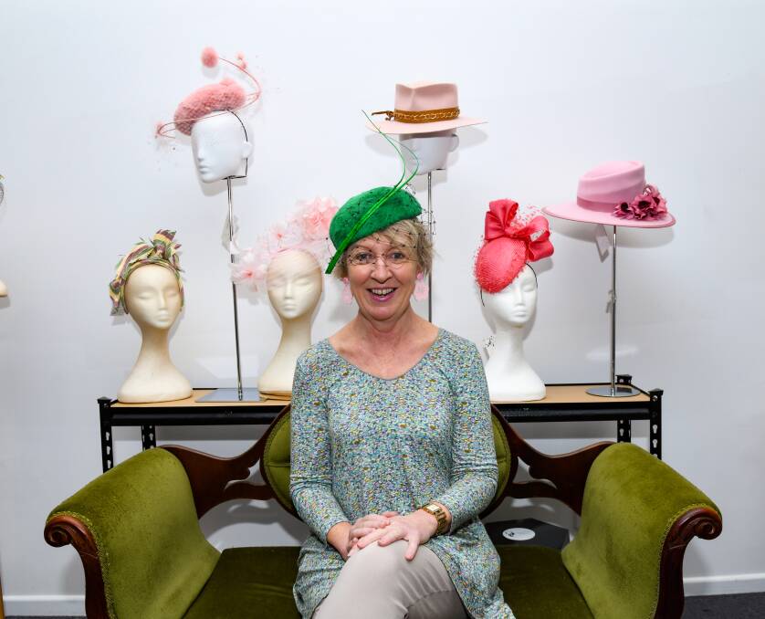Milliner Carmel Butler with some of her favourite designs ahead of the Wagga Gold Cup carnival, which starts on Thursday. Picture by Bernard Humphreys 
