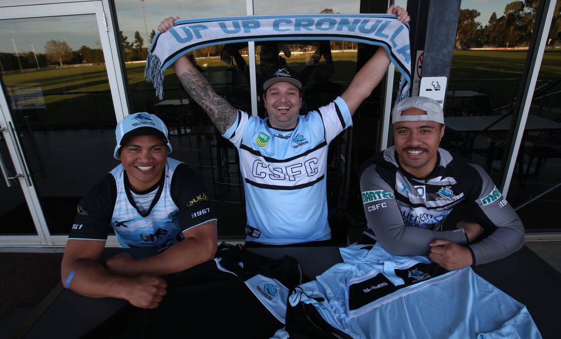 BACKING OUR BOY: Viliami Ngu, Tim Rice and Kose Lelei show their support for Cronulla's Andrew Fifita. Picture: Anthony Stipo