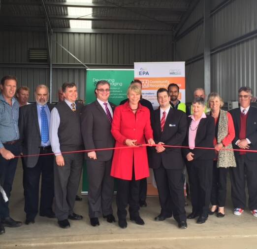 OPEN: Katrina Hodgkinson officially opens the Junee community recycling centre with members of Riverina Eastern Regional Organisation of Councils.