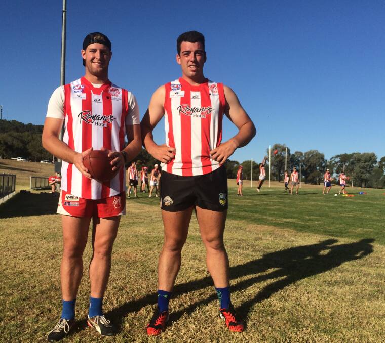 TWIN TOWERS: CSU recruits Harrison Foott and Dominic Smith at Bushpigs training this week. Picture: Peter Doherty