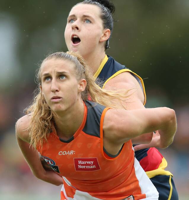 Clare Lawton playing for GWS Giants against Adelaide in the opening round of the AFL Women's competition. Picture: Getty Images