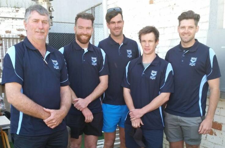 Former president Mark Kenny with Barellan's Canberra recruits for 2017 (from left) Matt Bernasconi, Will Prowse, Mal Fernie and James McCabe.