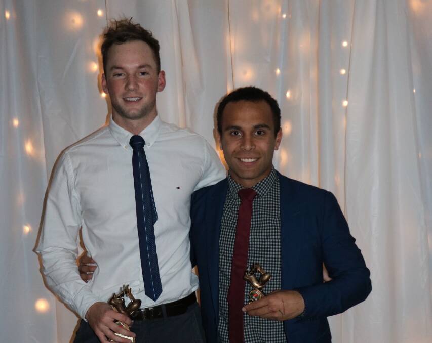 Bushpigs best and fairest, Diarmid Cleary (left), with runner-up Rob Herzfeld at the club's presentation night. 
