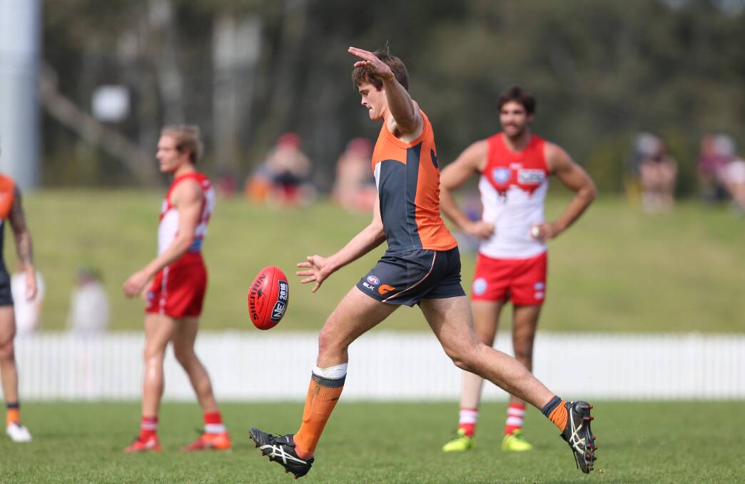 Narrandera's Matt Flynn takes a kick during Sunday's NEAFL grand final victory over the Swans. Picture: GWS Giants