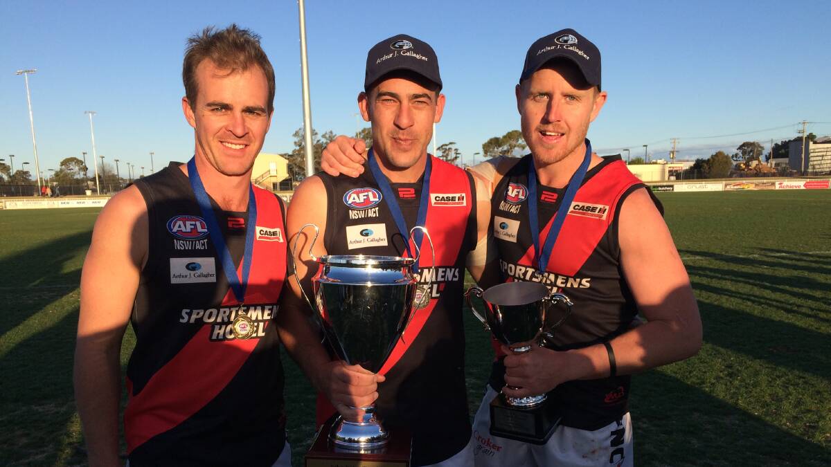 From left, Mitch and Clint Taylor with Marrar captain Josh Hagar. 