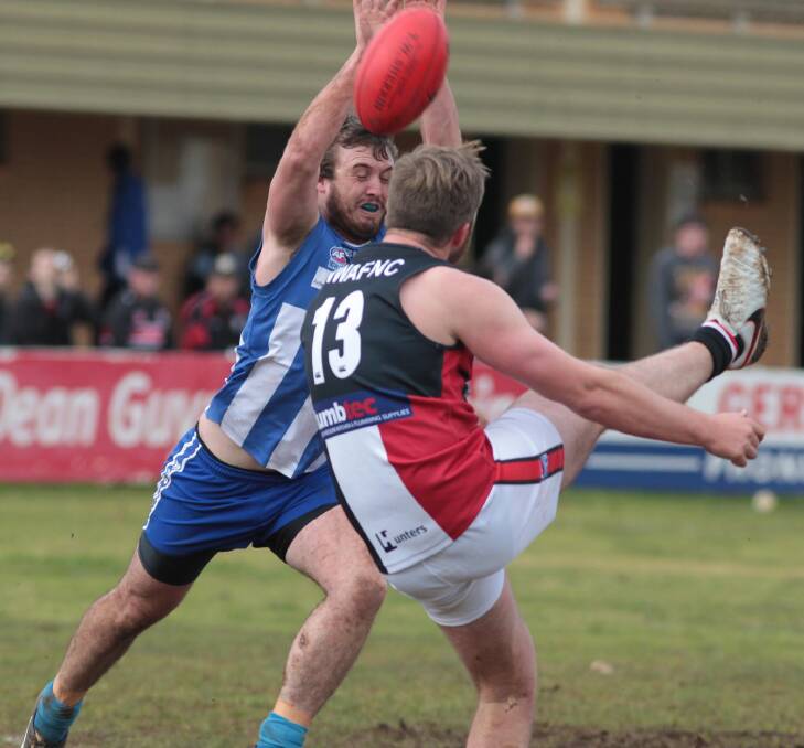 Alex Grozinger snaps one of his nine goals against Temora. Pictures: Les Smith