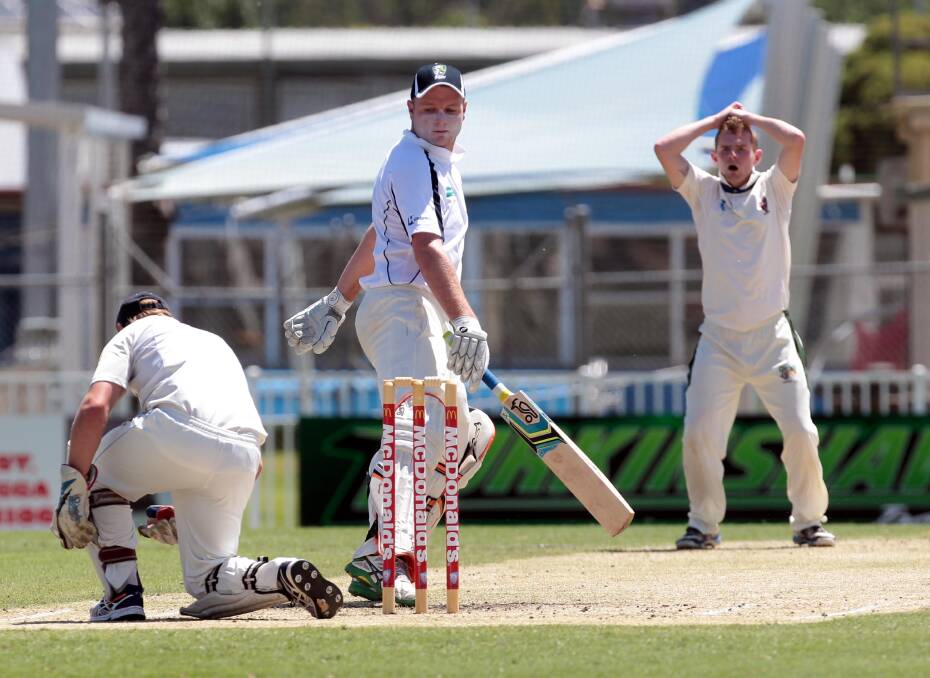 STROKE OF LUCK: A near miss for Riverina's Drew Cameron batting against Western on the opening day of the country championships in Wagga last week. Picture: Les Smith