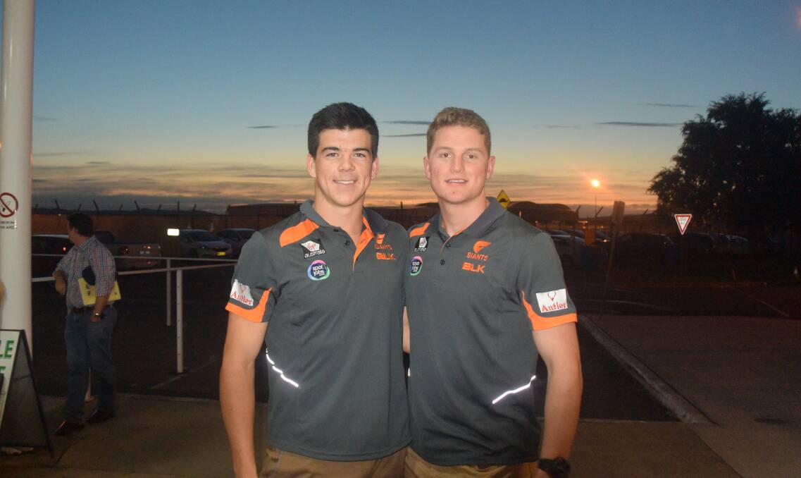 GIANT LEAP: New teammates Matt Kennedy (left) and Jacob Hopper back home for a night before they report for pre-season at the GWS Giants on Thursday. 