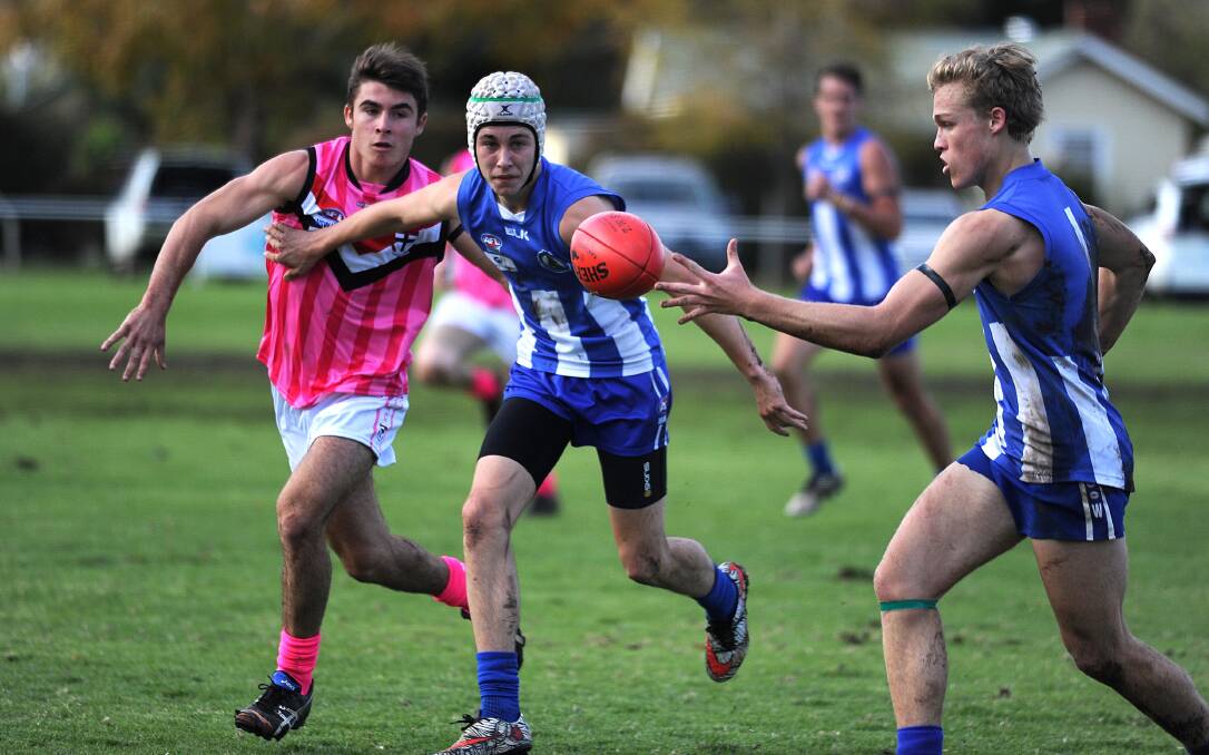 Action from the Saints' 15-goal win over Temora at McPherson Oval. Pictures: Laura Hardwick