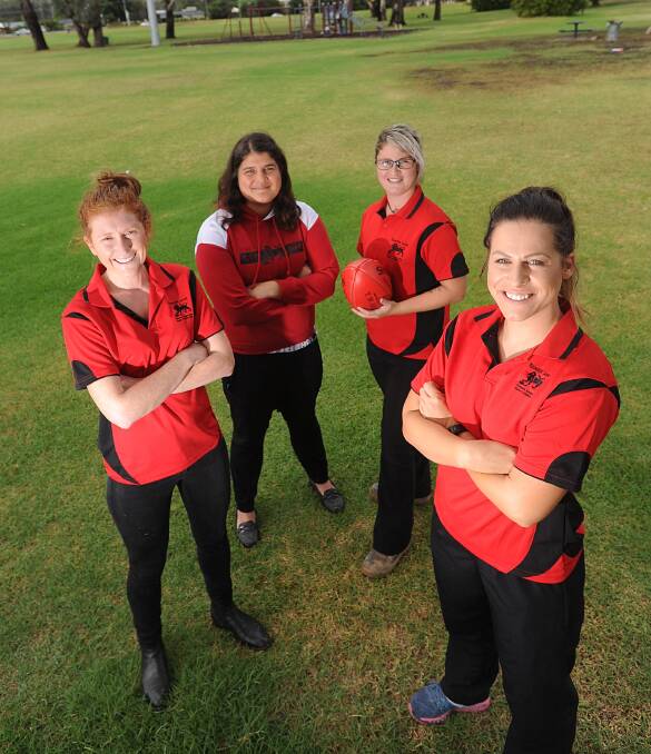From left, new Riverina Lions Bridget Doyle and Tesni Pattiaratchi with captain Amy Coote and vice-captain Erin Diggelman. Picture: Laura Hardwick