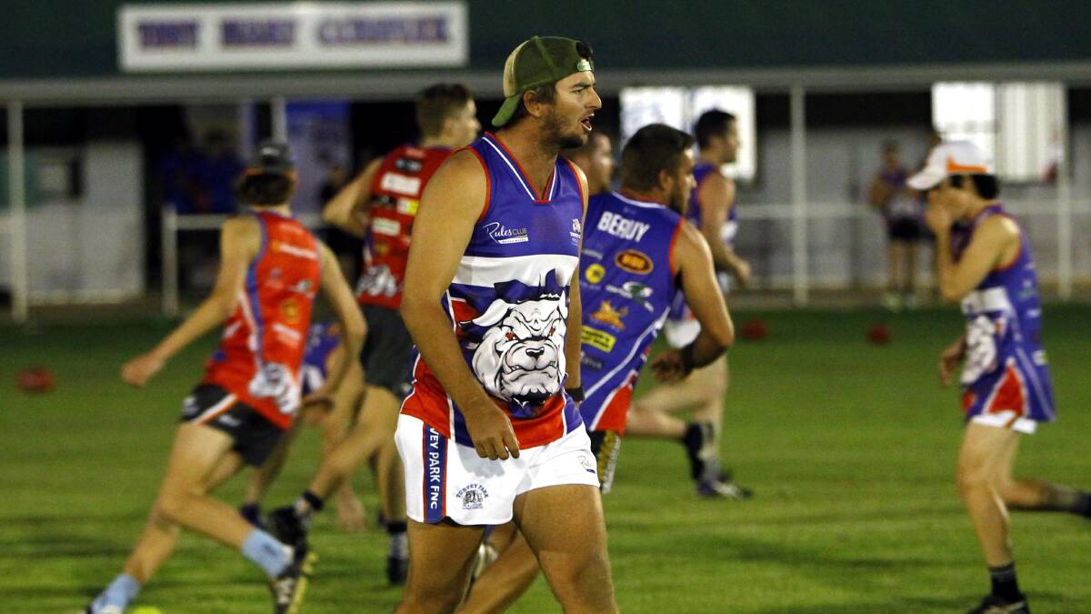 BARKING ORDERS: Turvey Park coach Mitch Sykes takes charge at training ahead of their season-opener against Narrandera. Picture: Les Smith