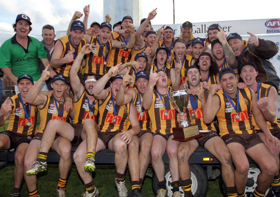 East Wagga-Kooringal celebrate their drought-breaking victory in Saturday's grand final. Picture: Les Smith