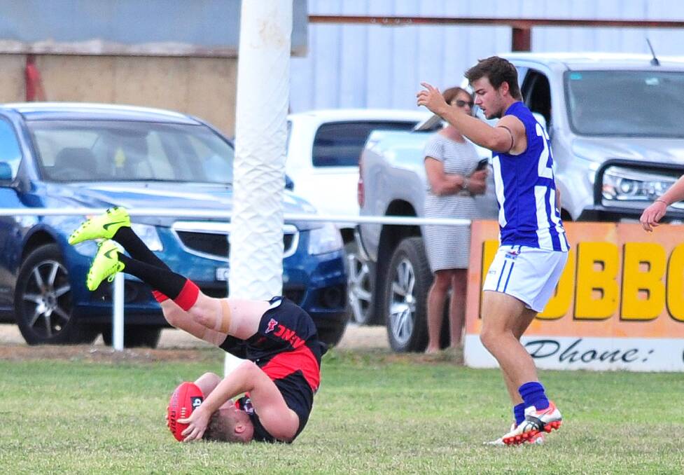 DRAMATIC OPENER: Marrar backman Geoff Spriggs holds a grab in the Bombers' thrilling win over Temora on Saturday. Picture: Kieren L Tilly