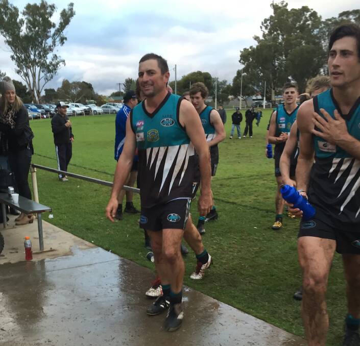 Ben Prentice a happy man after the Jets enjoyed an important win over Marrar in his 300th game. Pictures: Tom Walker