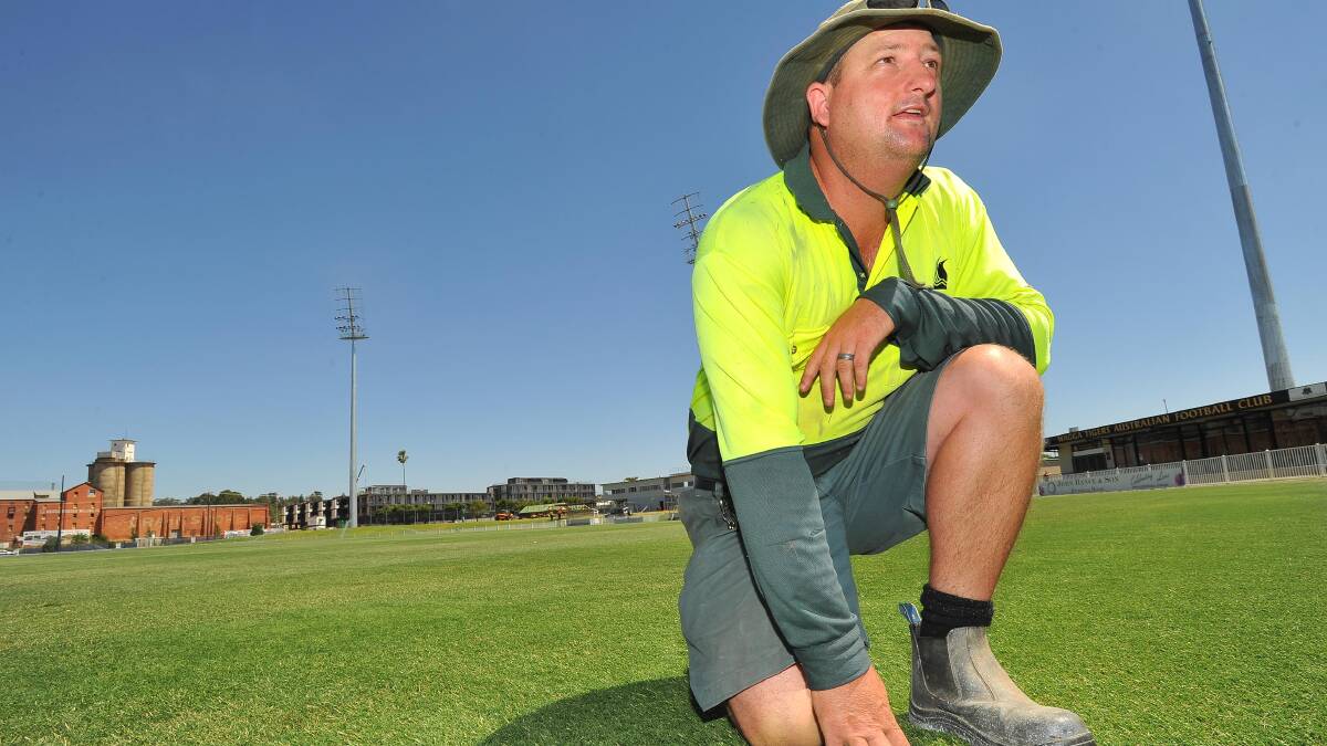 ALL SET: Greenkeeper Tim Morrison is pleased with the Robertson Oval surface ahead of Saturday's NAB Challenge match in Wagga. Picture: Kieren L Tilly
