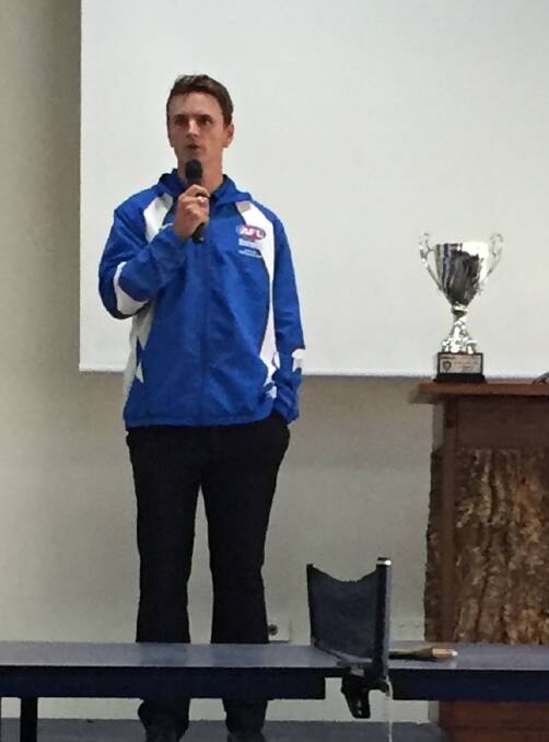 Farrer League coach Ryan Forsyth at the post-match presentation.