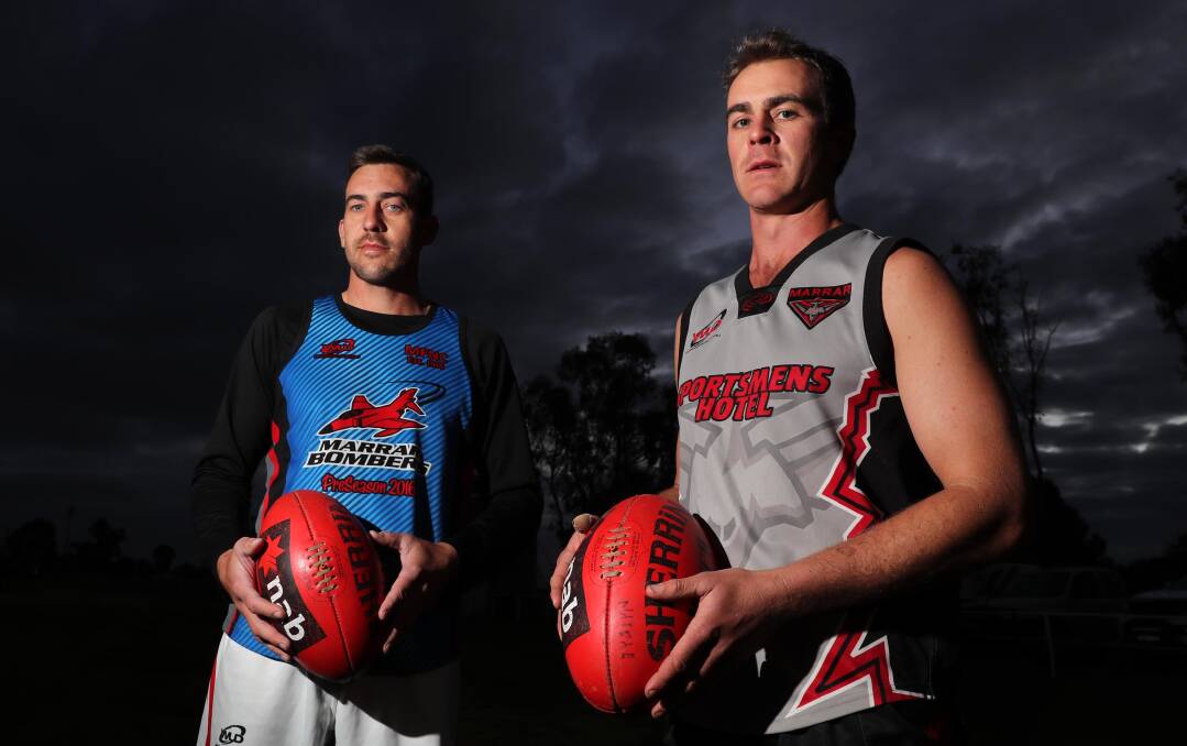 SPECIAL OCCASION: Marrar defenders Clint (left) and Mitch Taylor at the Bombers' final training run this week. The pair will play their first grand final together on Saturday against Temora. Picture: Les Smith