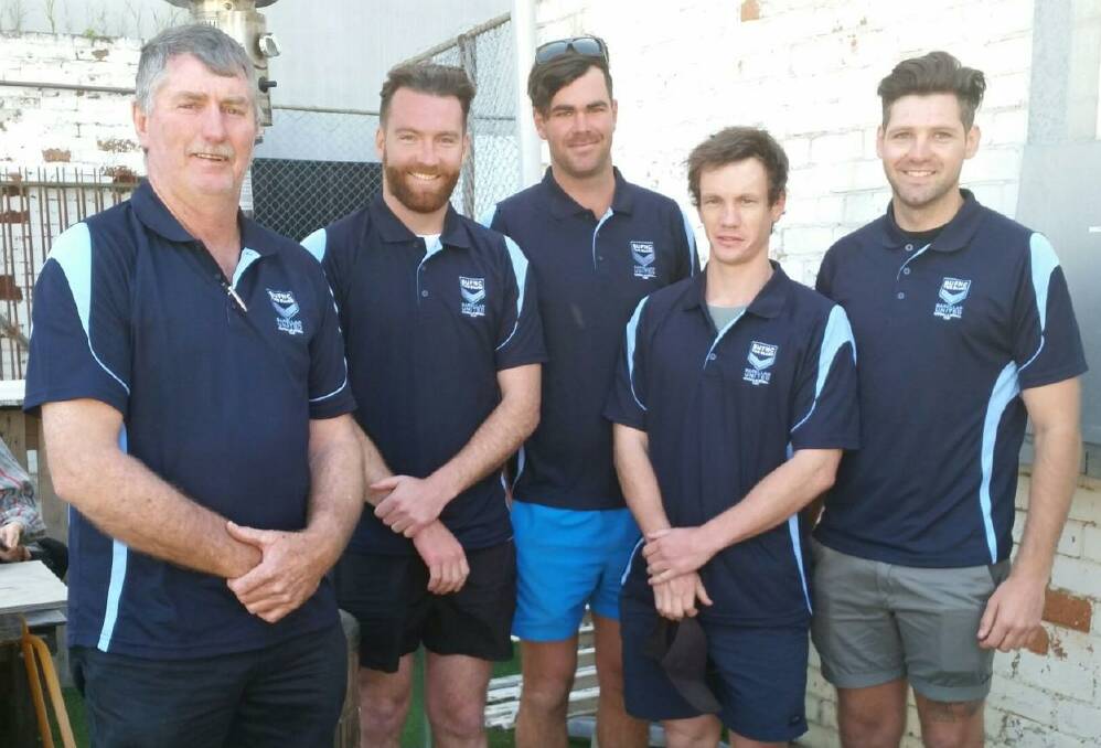 Four of Barellan's signings with former president Mark Kenny (left): Matt Bernasconi, Paul Prowse, Mal Fernie and James McCabe