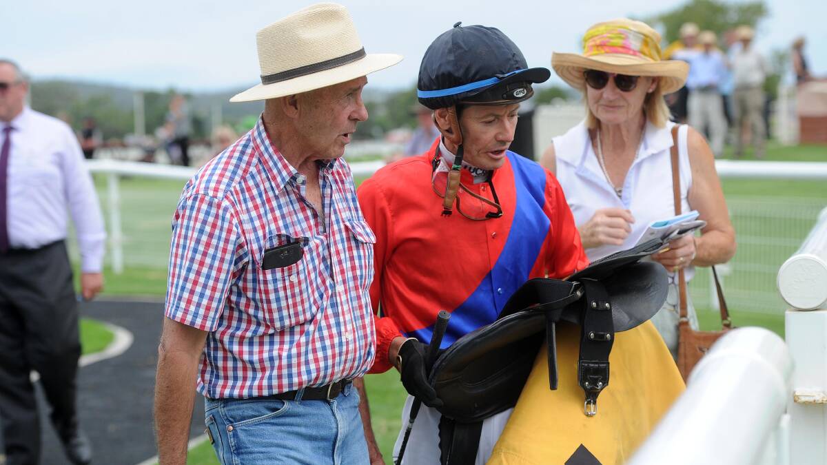 Wagga trainer Peter Morgan with jockey Mathew Cahill after Bulala's win at Wagga last month. Pictures: Laura Hardwick