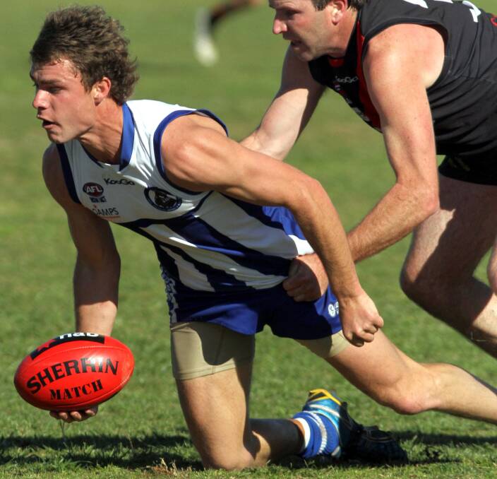 GOING HOME: Luke Gerhard playing for Temora in 2013. After two seasons at Coolamon, the triple premiership player is returning to the Kangaroos next year. Picture: Les Smith