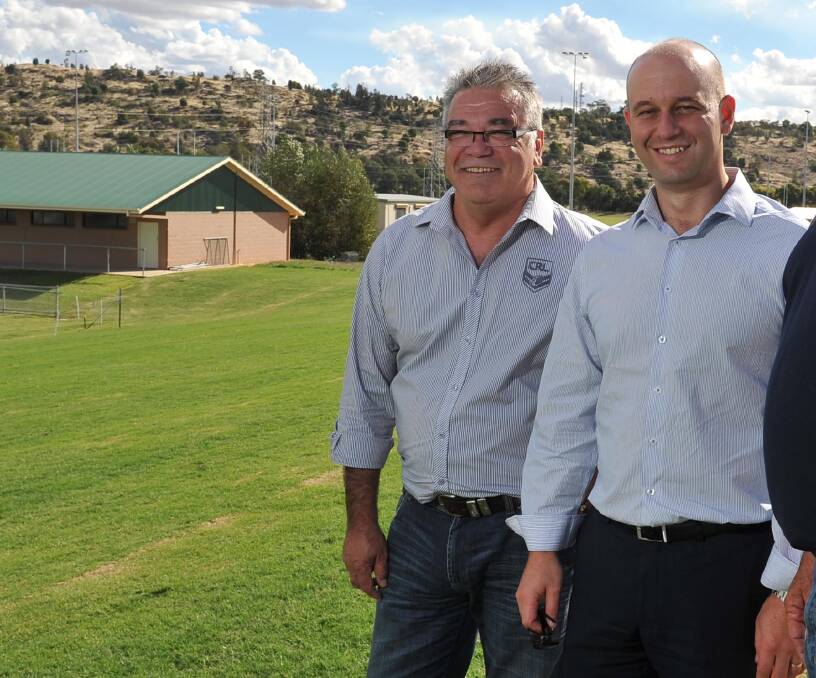 NRL chief executive Todd Greenberg, right, with Country Rugby League CEO Terry Quinn in Wagga two years ago.